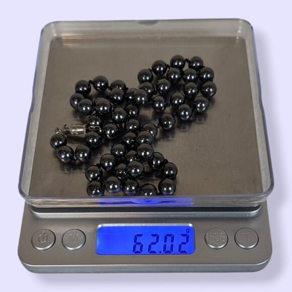 V. Knotted Hematite Beaded Necklace - Picture 5 of 5